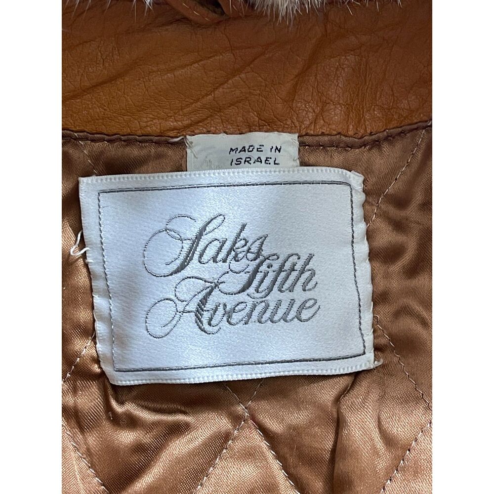 Vintage SAKS 5th Ave LEATHER Women's JACKET Coat Size 12 Fur Tailored Belted - Picture 9 of 16